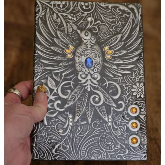 Silver Tone Phoenix Bird 3D Jeweled Diary Notebook - Picture 3 of 6